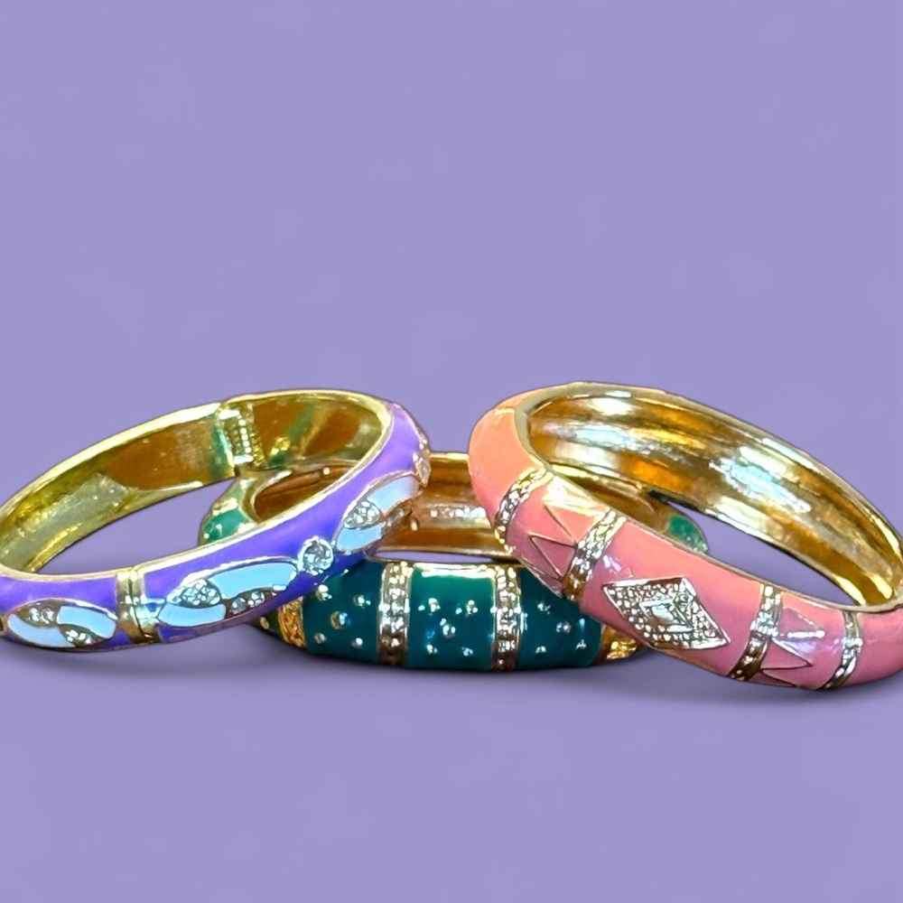 Gold Tone Multicolor enamel Bangle 3pc Set